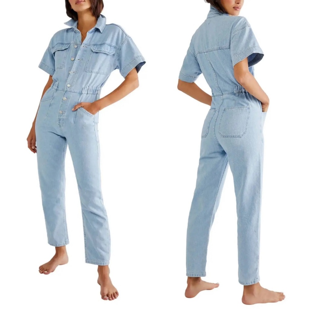 Free People We The Free Marci Denim Jumpsuit Size Small